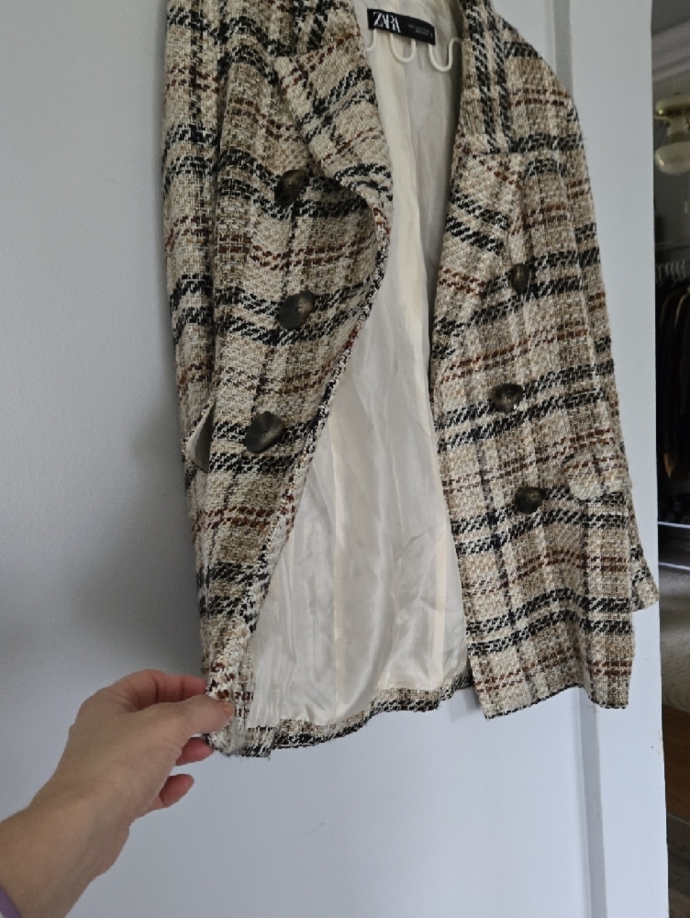 Zara Beige Multi Plaid Double-Breasted Blazer - Picture 11 of 15